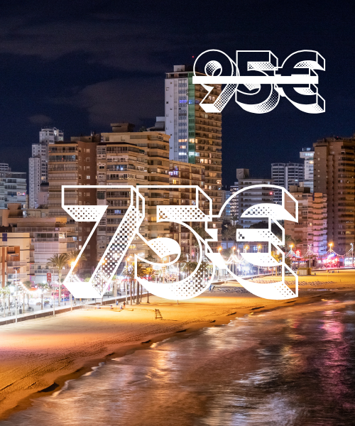 Benidorm Transfer Offer – Now Only 75€ Night view of Benidorm with promotional offer: private transfer from Alicante Airport for 75€ (was 95€)